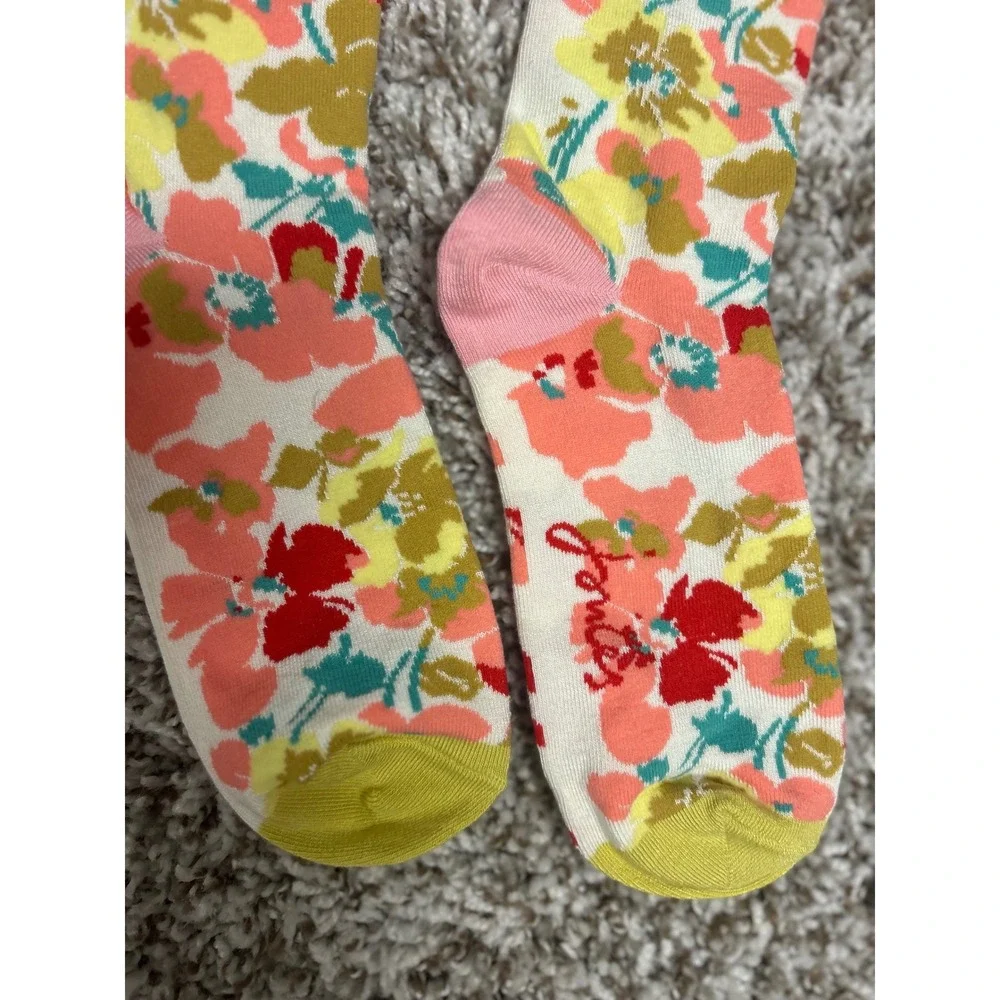 Joules Womens Floral Crew Socks Multi Color Pink Yellow Blue Botanical Print
